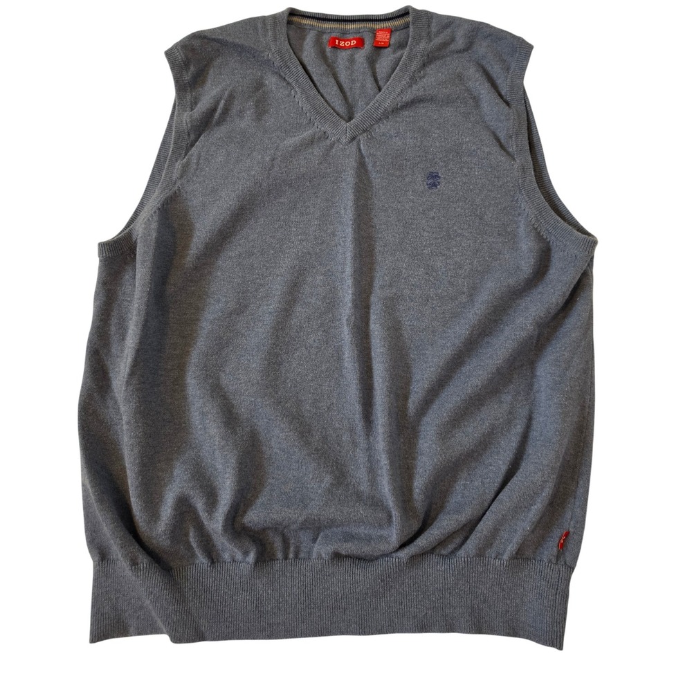IZOD Mens Blue Heather V-Neck 100% Cotton Sweater Vest Large